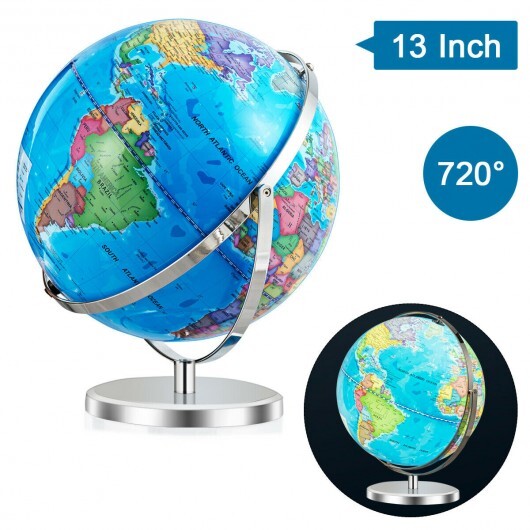 13 Inch Illuminated World Globe 720 Rotating Map with LED Light W2B