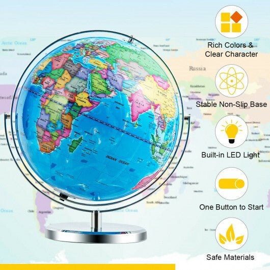 13 Inch Illuminated World Globe 720 Rotating Map with LED Light W2B