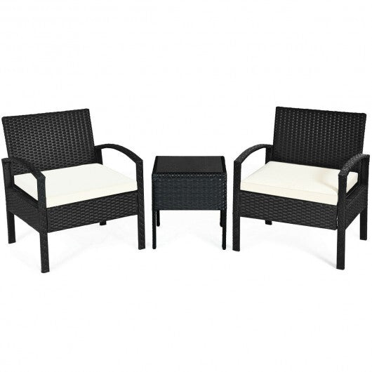 3 Pieces Outdoor Rattan Patio Conversation Set with Seat Cushions-Turquoise W2B