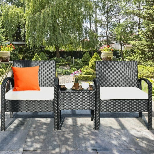 3 Pieces Outdoor Rattan Patio Conversation Set with Seat Cushions-Turquoise W2B