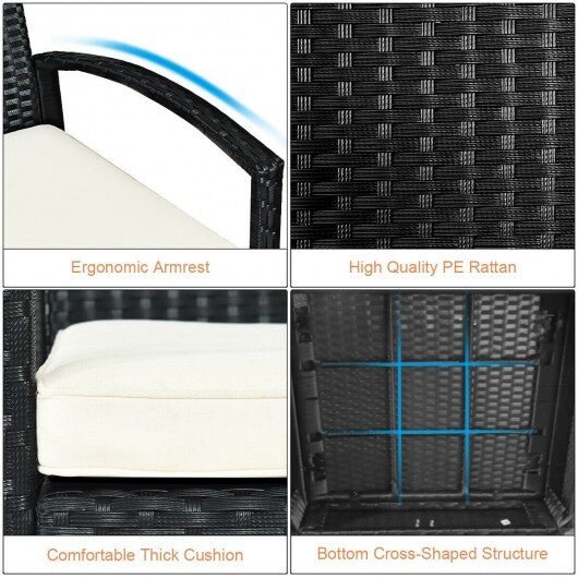 3 Pieces Outdoor Rattan Patio Conversation Set with Seat Cushions-Turquoise W2B
