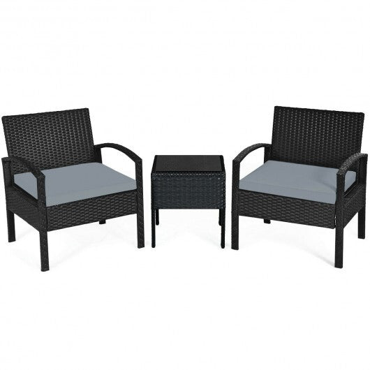 3 Pieces Outdoor Rattan Patio Conversation Set with Seat Cushions-Turquoise W2B