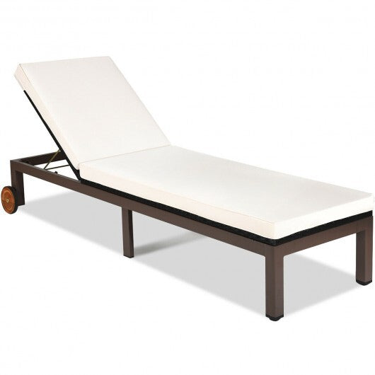 Patio Chaise Lounge Chair Outdoor Rattan Lounger Recliner Chair-Turquoise W2B
