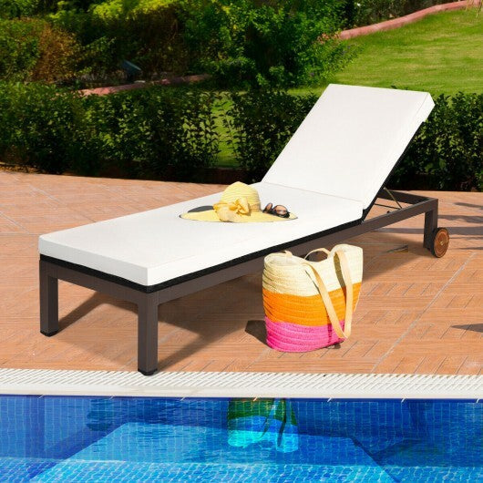 Patio Chaise Lounge Chair Outdoor Rattan Lounger Recliner Chair-Turquoise W2B