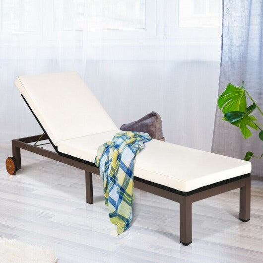 Patio Chaise Lounge Chair Outdoor Rattan Lounger Recliner Chair-Turquoise W2B