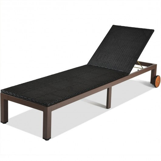 Patio Chaise Lounge Chair Outdoor Rattan Lounger Recliner Chair-Turquoise W2B