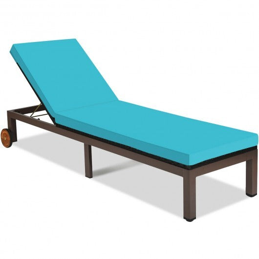 Patio Chaise Lounge Chair Outdoor Rattan Lounger Recliner Chair-Turquoise W2B