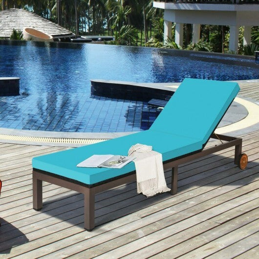 Patio Chaise Lounge Chair Outdoor Rattan Lounger Recliner Chair-Turquoise W2B
