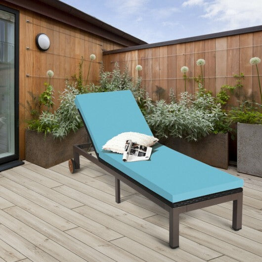 Patio Chaise Lounge Chair Outdoor Rattan Lounger Recliner Chair-Turquoise W2B