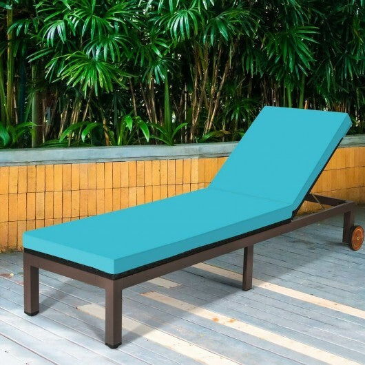 Patio Chaise Lounge Chair Outdoor Rattan Lounger Recliner Chair-Turquoise W2B