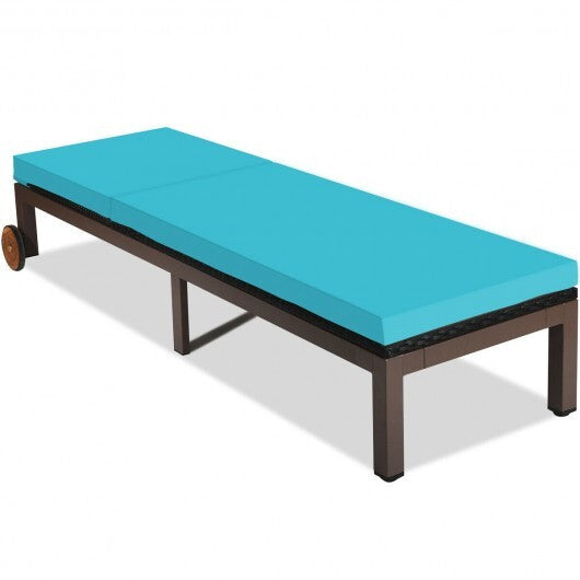 Patio Chaise Lounge Chair Outdoor Rattan Lounger Recliner Chair-Turquoise W2B
