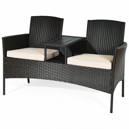 Modern Patio Conversation Set with Built-in Coffee Table and Cushions -Red W2B