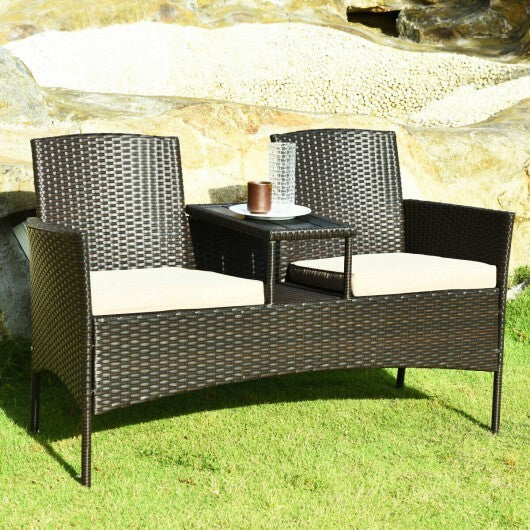 Modern Patio Conversation Set with Built-in Coffee Table and Cushions -Red W2B