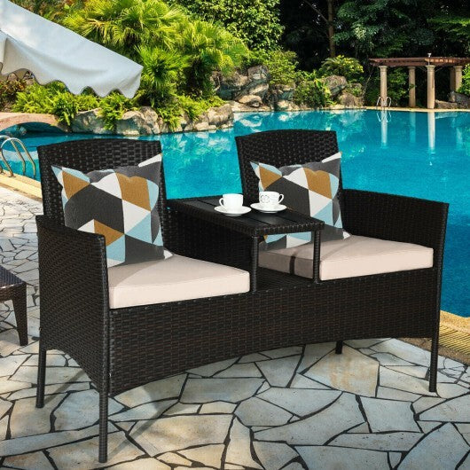 Modern Patio Conversation Set with Built-in Coffee Table and Cushions -Red W2B