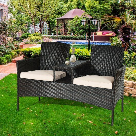 Modern Patio Conversation Set with Built-in Coffee Table and Cushions -Red W2B