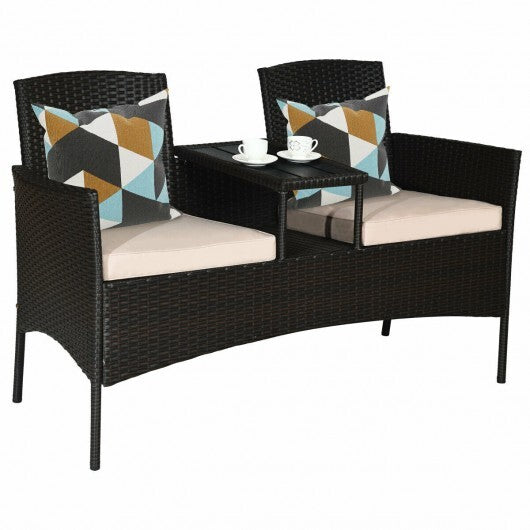 Modern Patio Conversation Set with Built-in Coffee Table and Cushions -Red W2B