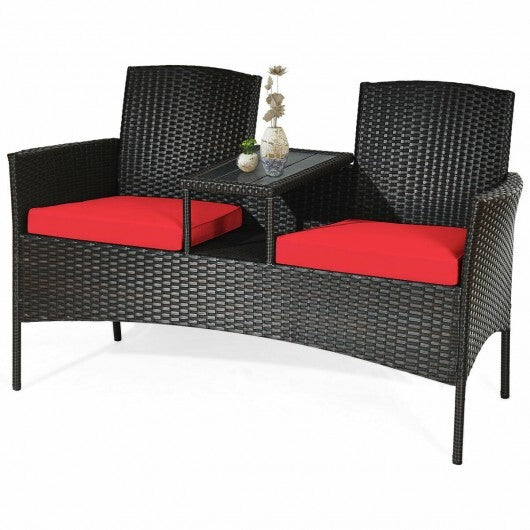 Modern Patio Conversation Set with Built-in Coffee Table and Cushions -Red W2B