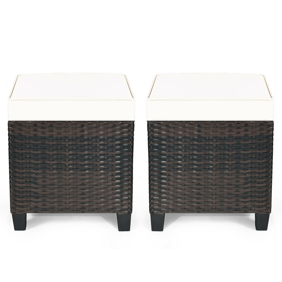2 Pieces Patio Rattan Ottoman Set with Removable Cushions-White - Color: White W2B