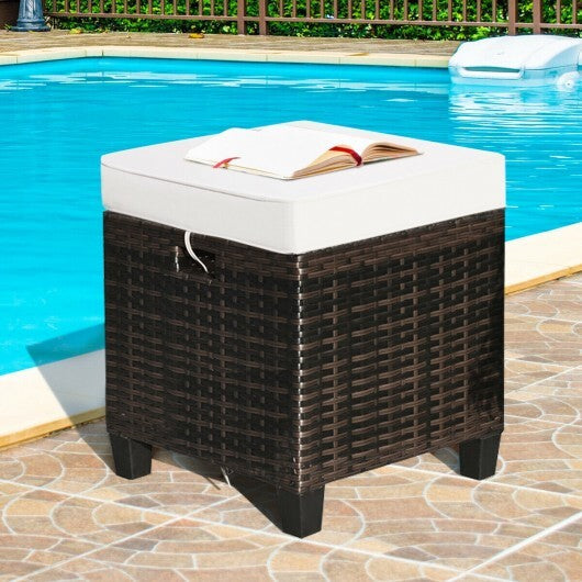 2 Pieces Patio Rattan Ottoman Set with Removable Cushions-White - Color: White W2B