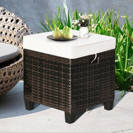 2 Pieces Patio Rattan Ottoman Set with Removable Cushions-White - Color: White W2B