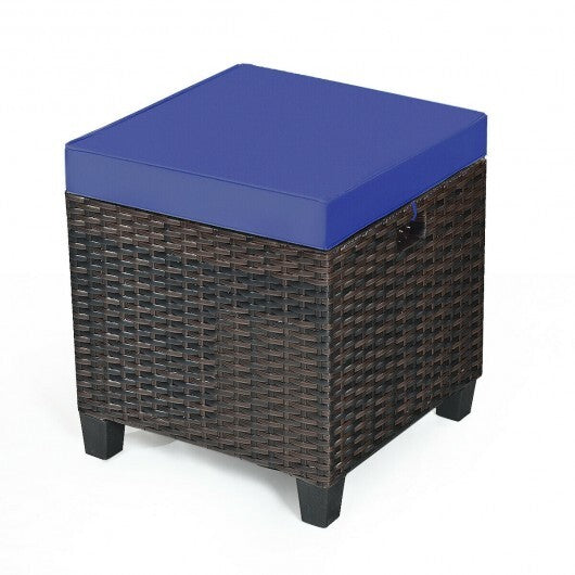 2 Pieces Patio Rattan Ottoman Set with Removable Cushions-Navy - Color: Navy W2B