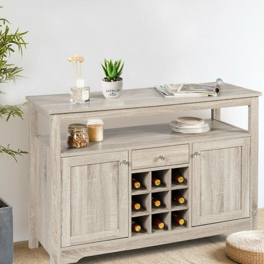 Server Buffet Sideboard With Wine Rack and Open Shelf-Gray