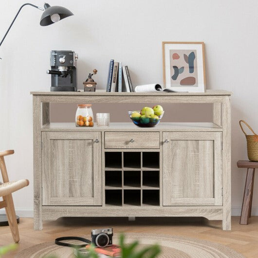 Server Buffet Sideboard With Wine Rack and Open Shelf-Gray