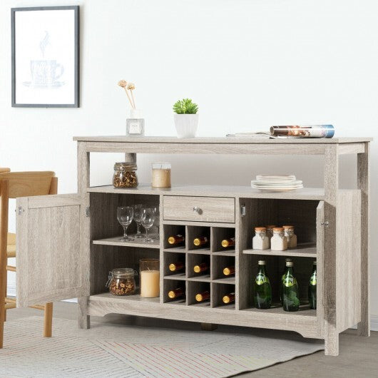 Server Buffet Sideboard With Wine Rack and Open Shelf-Gray