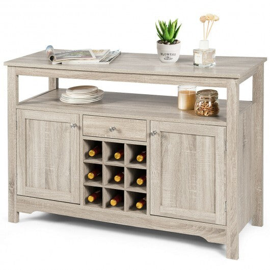 Server Buffet Sideboard With Wine Rack and Open Shelf-Gray