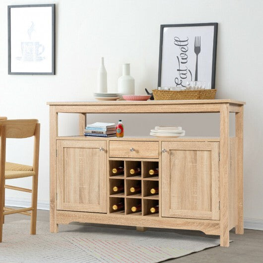 Server Buffet Sideboard With Wine Rack and Open Shelf-Gray
