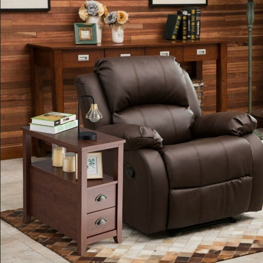 End Table Wooden with 2 Drawers and Shelf Bedside Table-Brown W2B