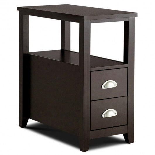 End Table Wooden with 2 Drawers and Shelf Bedside Table-Brown W2B
