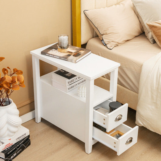 Set of 2 End Table Wooden with 2 Drawer & Shelf Bedside Table-Brown W2B