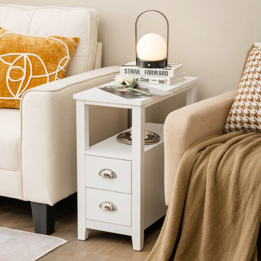 Set of 2 End Table Wooden with 2 Drawer & Shelf Bedside Table-Brown W2B