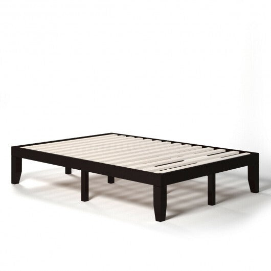 14 Inch Full Size Wood Platform Bed Frame with Wood Slat Support-Brown W2B