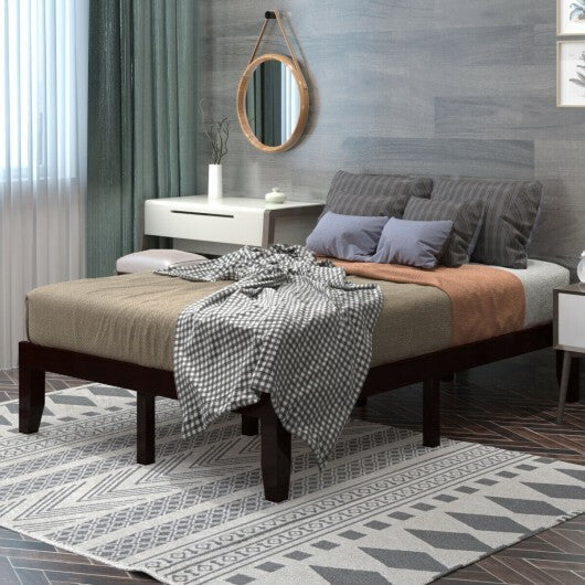 14 Inch Full Size Wood Platform Bed Frame with Wood Slat Support-Brown W2B