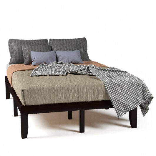 14 Inch Full Size Wood Platform Bed Frame with Wood Slat Support-Brown W2B