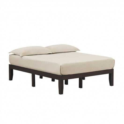 14 Inch Full Size Wood Platform Bed Frame with Wood Slat Support-Brown W2B