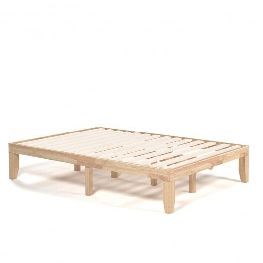 14 Inch Full Size Wood Platform Bed Frame with Wood Slat Support-Brown W2B