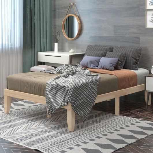 14 Inch Full Size Wood Platform Bed Frame with Wood Slat Support-Brown W2B