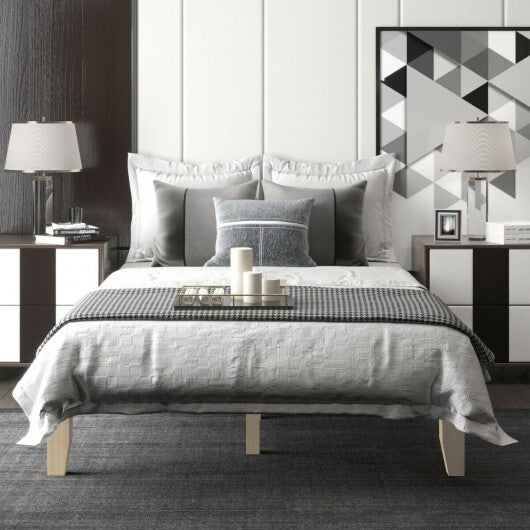 14 Inch Full Size Wood Platform Bed Frame with Wood Slat Support-Brown W2B