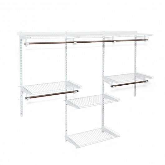 Adjustable Wall Mounted Closet Rack System with Shelf - Color: White W2B