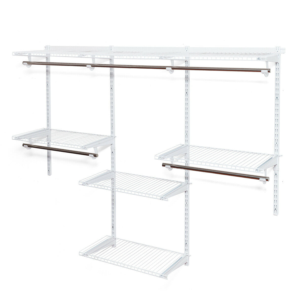 Adjustable Wall Mounted Closet Rack System with Shelf - Color: White W2B
