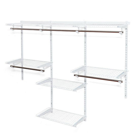 Adjustable Wall Mounted Closet Rack System with Shelf - Color: White W2B