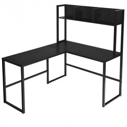 Reversible L-Shaped Corner Desk with Storage Bookshelf-Black W2B