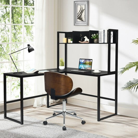 Reversible L-Shaped Corner Desk with Storage Bookshelf-Black W2B