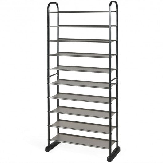 10-Tier Free-Standing Metal Frame Shoe Rack - Color: Black W2B