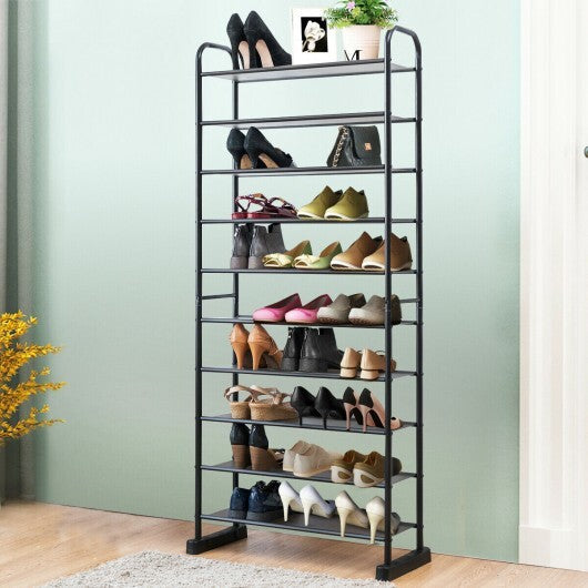 10-Tier Free-Standing Metal Frame Shoe Rack - Color: Black W2B