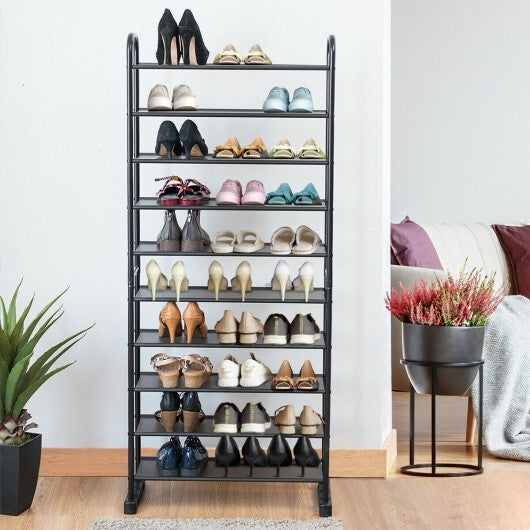 10-Tier Free-Standing Metal Frame Shoe Rack - Color: Black W2B