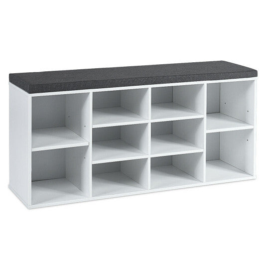 10-Cube Organizer Shoe Storage Bench with Cushion for Entryway-White W2B